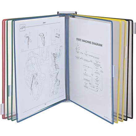 Displaysysteem Tarifold, A3, plaatstaal, magnetisch, lichtgrijs, incl. 10 draaiende zichtpanelen
