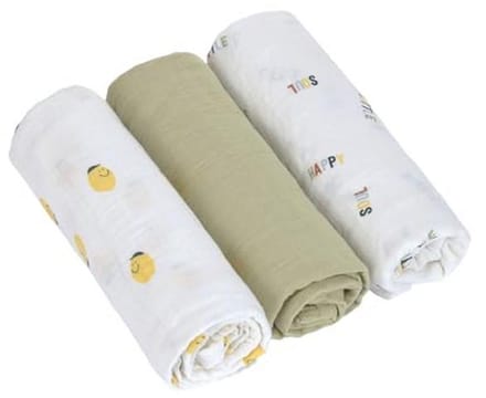 Baby Swaddle Dekens Set van 3 - 100% Katoen, 85 x 85 cm - Happy Fruit Design