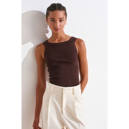 Mouwloze Geribbelde Blouse met Rechthoekige Halslijn