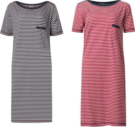 Lunatex - 2 dames nachthemden korte mouw 224150 - navy en rood - maat L