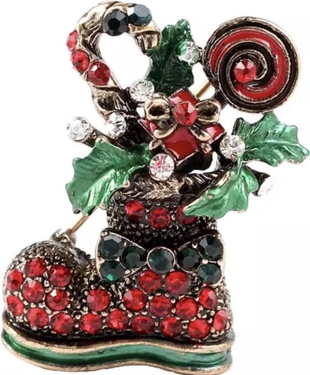 Broche Kerstlaars Strass ( Goudkleurig ) 2.5 x 3.5 cm