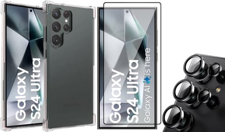 Hoesje geschikt voor Samsung Galaxy S24 Ultra - Screenprotector PET & Camera Protector - Shockproof Transparant