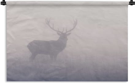 Wandkleed - Wanddoek - Hert - Mist - Ochtend - 90x60 cm - Wandtapijt