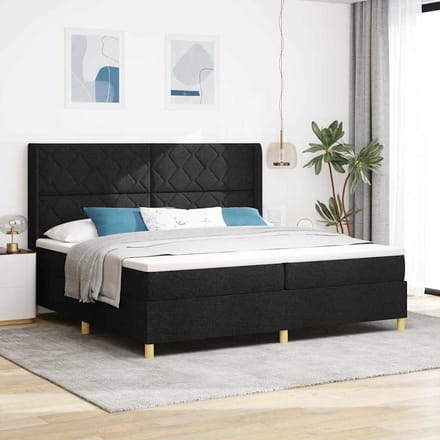 vidaXL - Boxspring - bed - met - LED-stripverlichting - Zwart - 200 - x - 200 - cm - Stof