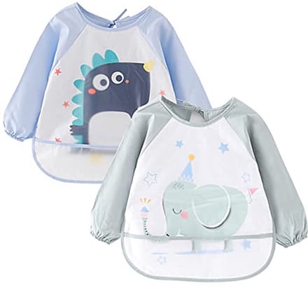Set van 2 waterdichte babyslabben met lange mouwen - Blauw en Groen