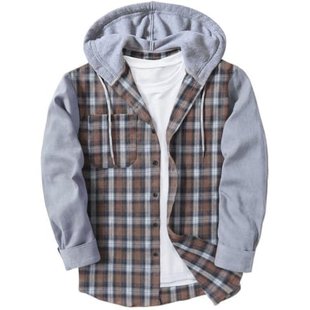 Geruit Herenshirt Contrastkleur Lange Mouw Vest met Capuchon 3XL gray