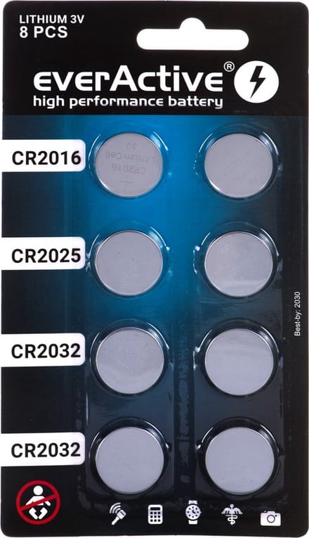 Everactive Lithiumbatterijen Cr2032 Cr2025 Cr2016 Voor Horloges Met Afstandsbediening
