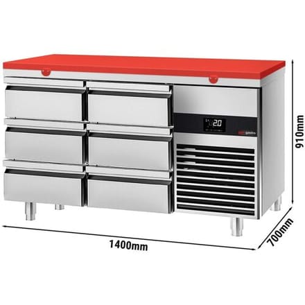 GGM Gastro Kühltisch PREMIUM - 1400x700mm - mit 6 Schubladen - inkl. Schneideplatte Rot
