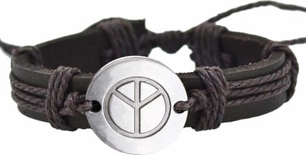 Fako Bijoux® - Leren Armband - Leder - Peace Rond - Bruin