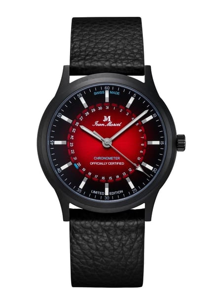 Jean Marcel Stealth COSC - horloge - rood - leder band zwart - 41 mm