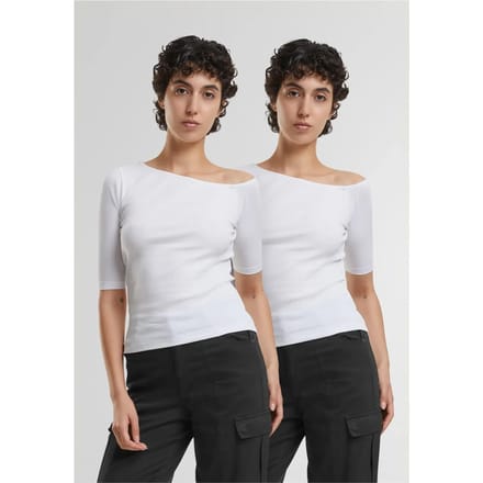 Urban Classics - Organic Asymmetric Rib Top - XS - Wit/Wit