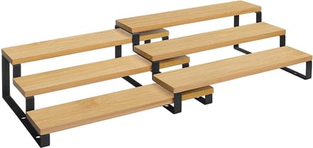 Keukenrek - Kruidenrek - Set Van 2 - Drie Planken - Bamboe - Uitschuifbaar - Stapelbaar - Werkblad