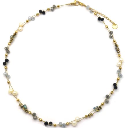 Ketting - Parels en Kralen - RVS - Lengte 39-45 cm - Zwart