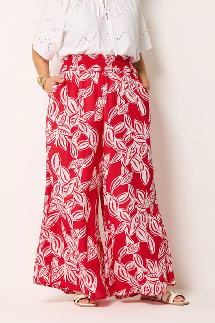 Yours Rode Palmblad Broek Met Wijde Pijpen Size Regular > 42
