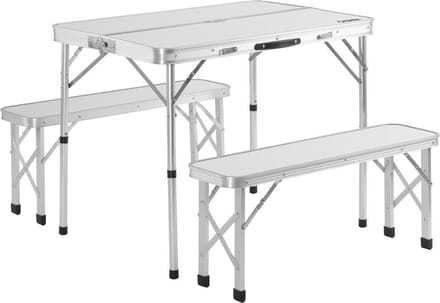 Casaria Campingtafel Aluminium – Incl. 2 Banken/Inklapbaar - Wit