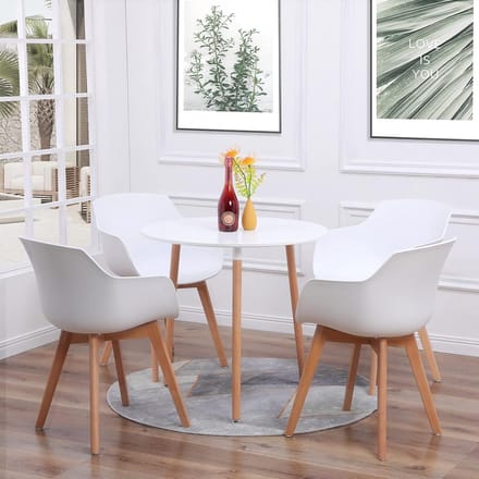 Ronde Eettafelset met 4 Stoelen Scandinavisch Design - Wit