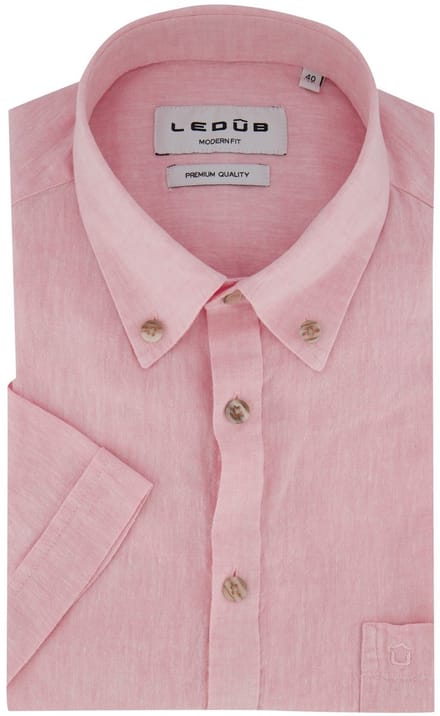 Roze gemêleerd Ledub overhemd korte mouw Modern Fit contrastknopen