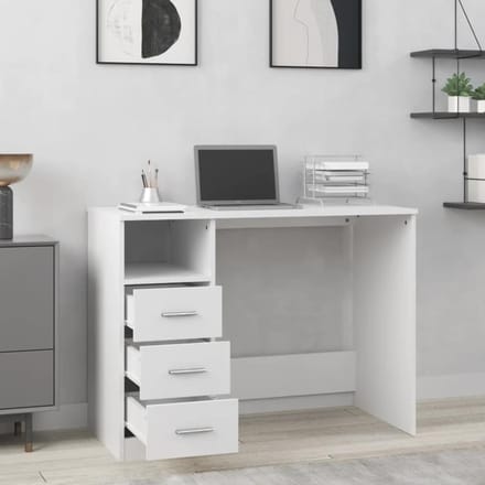 vidaXL - Bureau - met - lades - 102x50x76 - cm - bewerkt - hout - wit