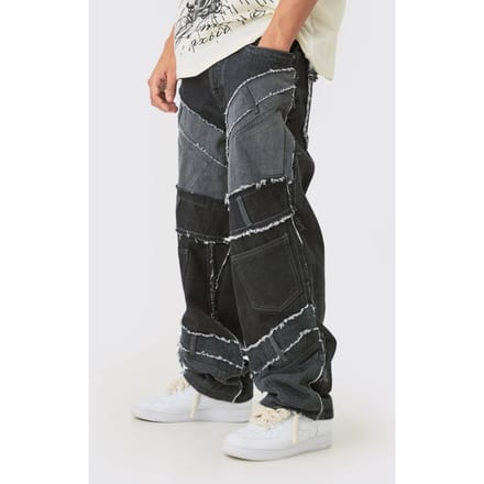 Baggy Rigid Patchwork Tailleband Detail Jeans in Zwart | Washed Black | Size 36R
