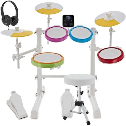 Junior Elektronisch Drumstel met Koptelefoon en Kruk, Wit