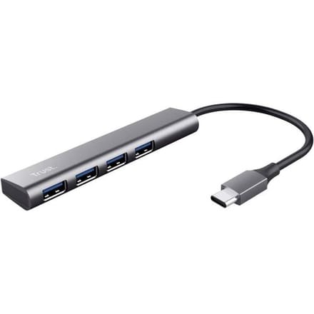 Trust Halyx-4-port 24948 USB-hub 4 poorten USB-A USB 3.2 Gen1 5 GBit/s Met USB-C stekker Donkergrijs