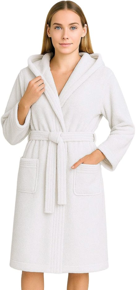 Barbons Badjas Dames - Katoen met Capuchon - Oekotex - Wit - M