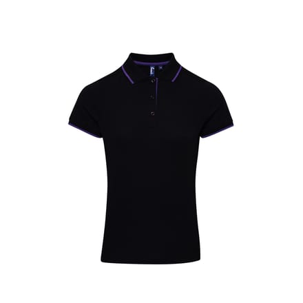 Premier Dames/dames Contrast Coolchecker Poloshirt (Zwart/Paars)