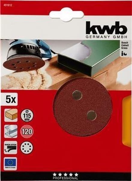 KWB schuurschijf Ø 115 mm - Korrel 120 - Klittenbandhechting - 491812 - 5 stuks