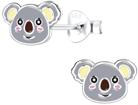 Joy|S - Zilveren koala oorbellen - 9 x 6 mm - grijs