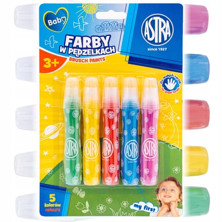 Astra Plakkaatverf in Penseel - 5 Kleuren voor Kinderen (3+)
