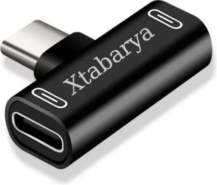 Xtabarya USB C-Splitter, 2 in 1 type C Naar C Audio-Adapter, Hoofdtelefoon en Oplader Zwarte kleur
