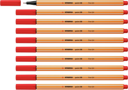 STABILO point 88 - Premium Fineliner - Fine 0,4 mm – Licht Rood – Doos 10 stuks