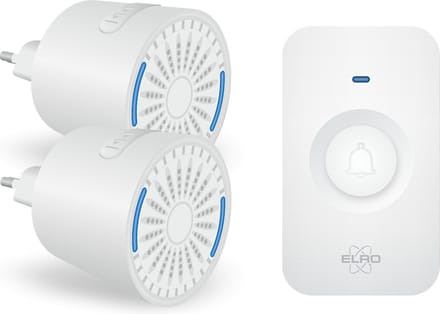 ELRO DB2000 Draadloze Deurbel Set – met 2 Compacte Plug-In Ontvangers - Bereik 200 meter - IP65 Waterdicht - 64 Melodieën - Wit