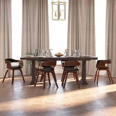 vidaXL - Eetkamerstoelen - 6 - st - gebogen - hout - en - kunstleer - zwart