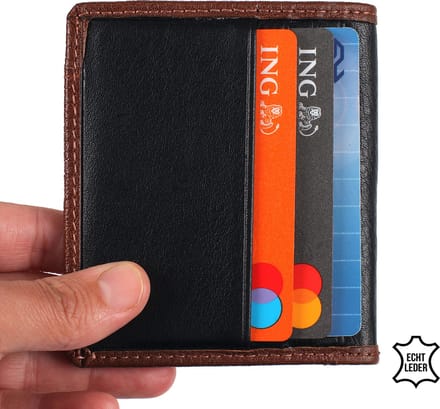 Bagwise Pasjeshouder - Kaarthouder - Creditcard houder -Platte Portemonnee - Echt Leer -Zwart/Bruin