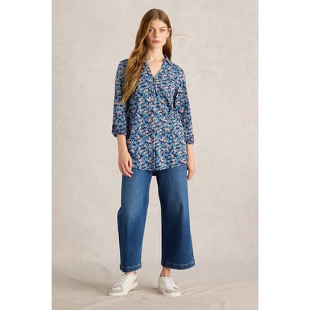 White Stuff Annie Longline Shirt Blue Print Größe: 14 | Business hemden Outlet | Damen | Blau