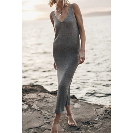 Mikuta The Silver Sparkly Thin Long Knit Dress Silver Größe: L | Maxikleider Outlet | Damen | Grau