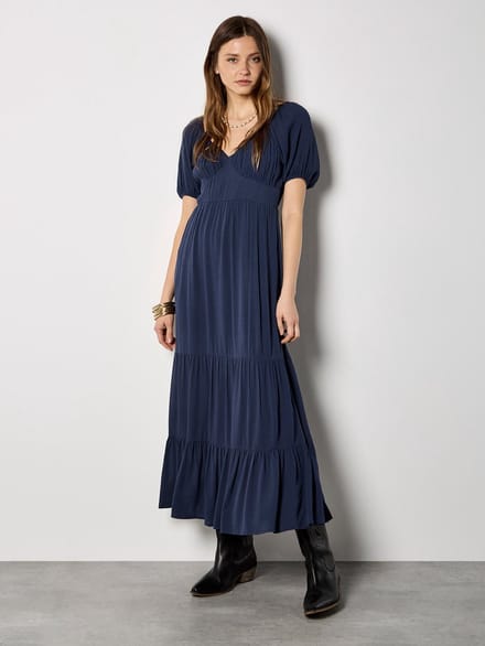 Maxi-jurk met gelaagde plooien