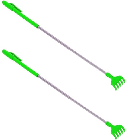 Gerim - Stevige hark ruggenkrabber - 2x stuks - uitschuifbaar tot 40 cm - groen