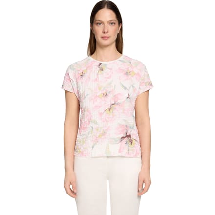 Gestructureerd shirt met bloemenpatroon - gebroken wit / rosé - Gr. 48 van Goldner Fashion