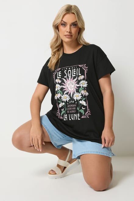 Yours Zwart Tshirt Met ‘Le Soleil’Print Size 46