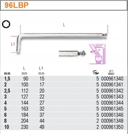 BETA Inbussleutel Lang met Kogelpunt 2,5 mm