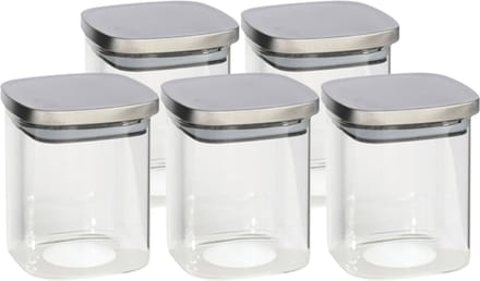 Gerim - Voedsel/etenswaren 5x voorraadpotten 1100ml glas en RVS deksel