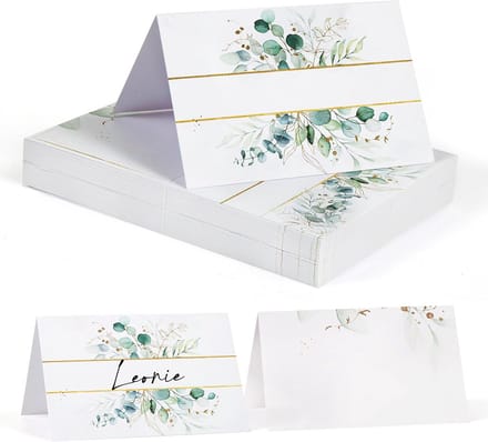 Tafelkaarten 8,5 x 5,5 cm – 50 stuks – Eucalyptusdesign – voor Bruiloft, Communie, Vormsel, Doop, Verjaardag
