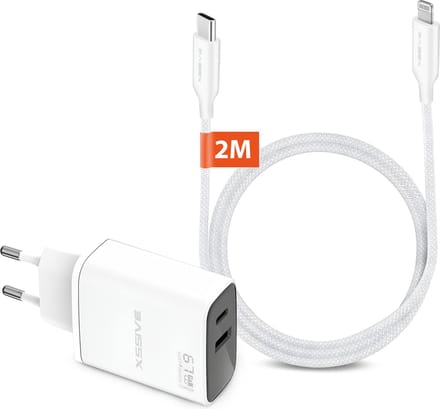USB C Oplader met Oplaadkabel 2M - Geschikt voor Apple Lightning, iPhone 14 13 12 11 Pro Max Mini Plus, iPad 2018 2019 2020 2021 2022