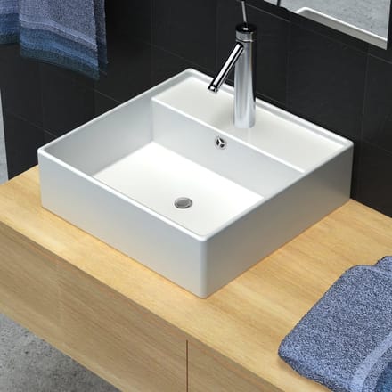 vidaXL - Luxe - wastafel - met - overloop - en - kraangat - vierkant - keramiek - 41x41 - cm
