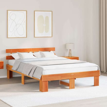 vidaXL - Bedframe - Wasbruin - 140 - x - 200 - cm - Massief - grenenhout