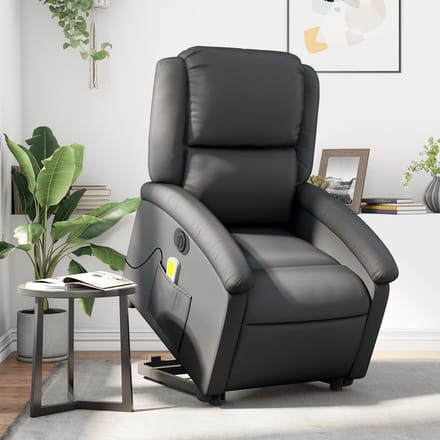 vidaXL - Sta-op-massagestoel - elektrisch - echt - leer - zwart