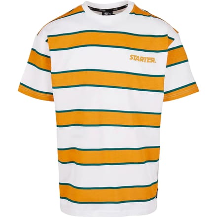 Starter Black Label - Starter Logo Striped Heren Tshirt - XS - Wit/Geel
