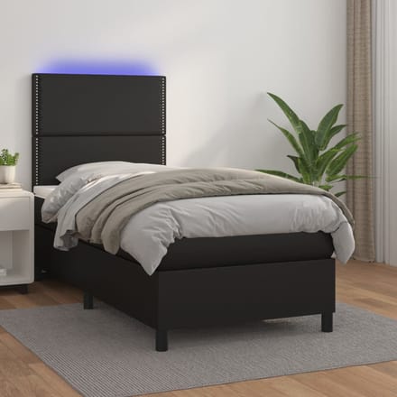 vidaXL - Boxspring - met - matras - en - LED - kunstleer - zwart - 90x200 - cm